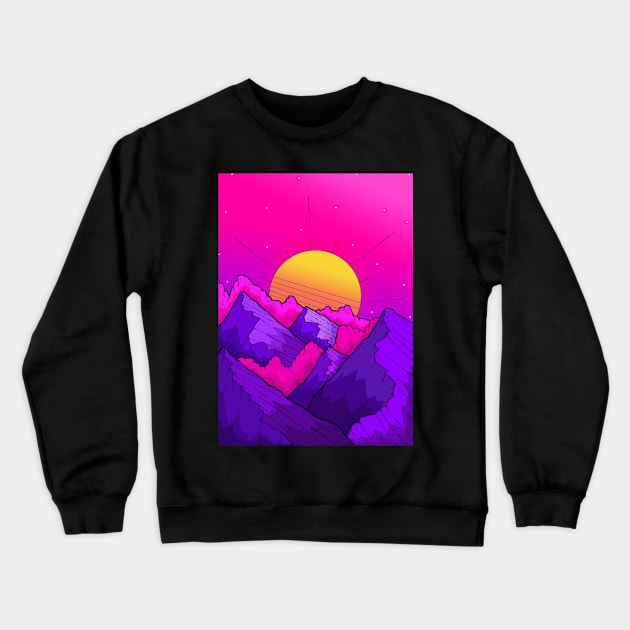 Pink Sky Mountains Crewneck Sweatshirt by Swadeillustrations